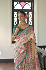 Thumbnail for Jyoti Fashion Women's Green Soft Tussar Silk Printed Designer Saree with Blouse