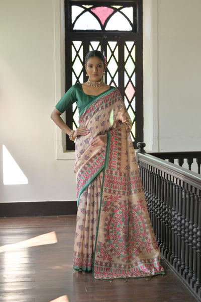Jyoti Fashion Women's Green Soft Tussar Silk Printed Designer Saree with Blouse