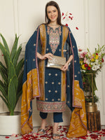 Thumbnail for Jyoti Fashion Women's Navy Blue Chinon Chiffon Embroidered Designer Straight Suit Set - Distacart