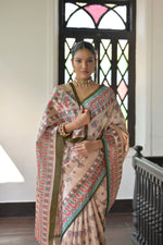 Thumbnail for Jyoti Fashion Women's Mehendi Soft Tussar Silk Printed Designer Saree with Blouse