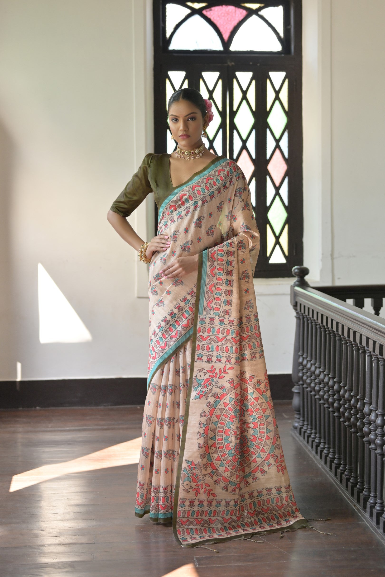 Jyoti Fashion Women's Mehendi Soft Tussar Silk Printed Designer Saree with Blouse - Distacart