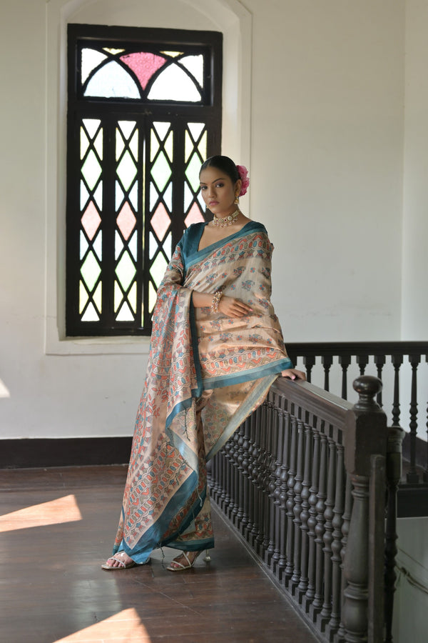 Jyoti Fashion Women's Rama Soft Tussar Silk Printed Designer Saree with Blouse