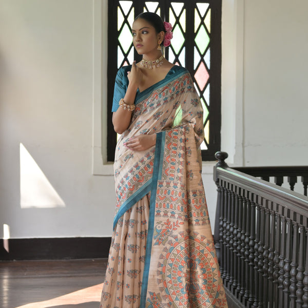 Jyoti Fashion Women's Rama Soft Tussar Silk Printed Designer Saree with Blouse - Distacart
