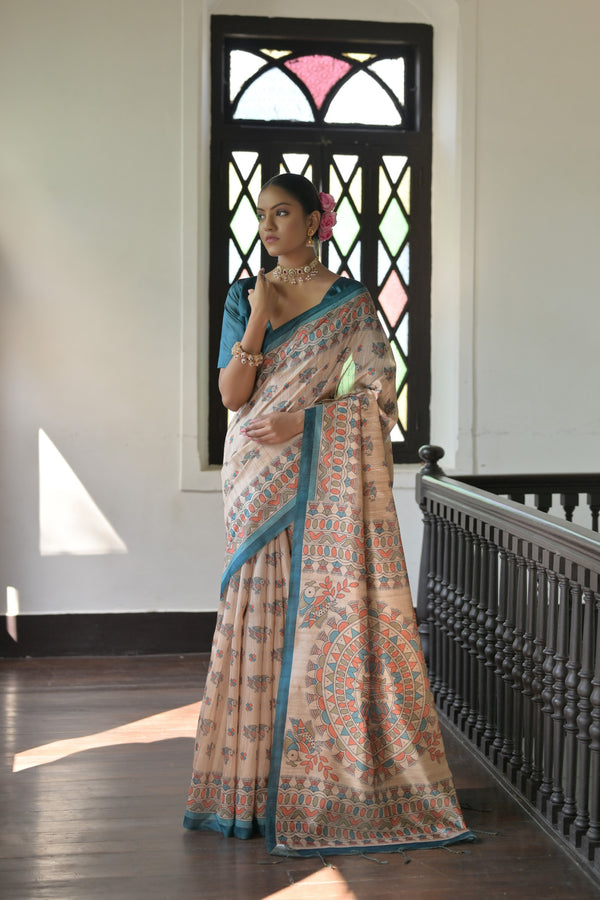 Jyoti Fashion Women's Rama Soft Tussar Silk Printed Designer Saree with Blouse
