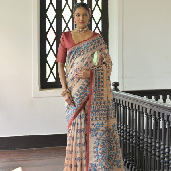 Jyoti Fashion Women's Red Soft Tussar Silk Printed Designer Saree with Blouse - Distacart