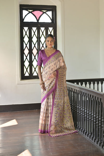 Jyoti Fashion Women's Wine Soft Tussar Silk Printed Designer Saree with Blouse