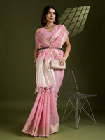 Thumbnail for Jyoti Fashion Women's Pink Tissue Linen Silk Zari Woven Designer Saree with Blouse
