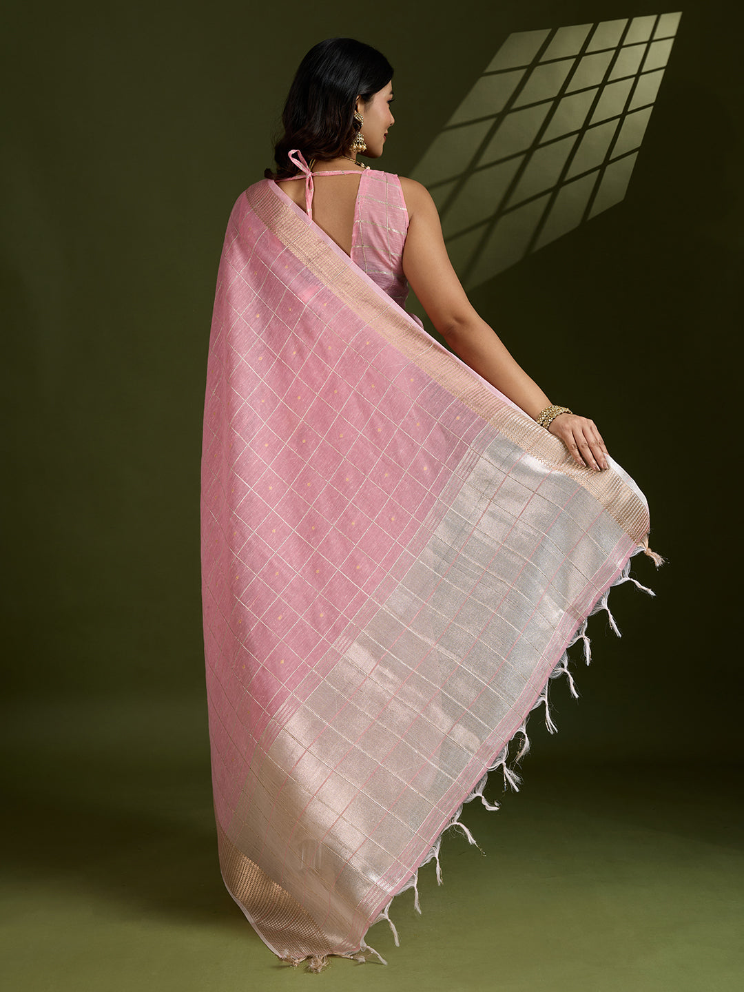 Jyoti Fashion Women's Pink Tissue Linen Silk Zari Woven Designer Saree with Blouse