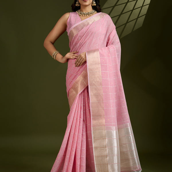 Jyoti Fashion Women's Pink Tissue Linen Silk Zari Woven Designer Saree with Blouse - Distacart