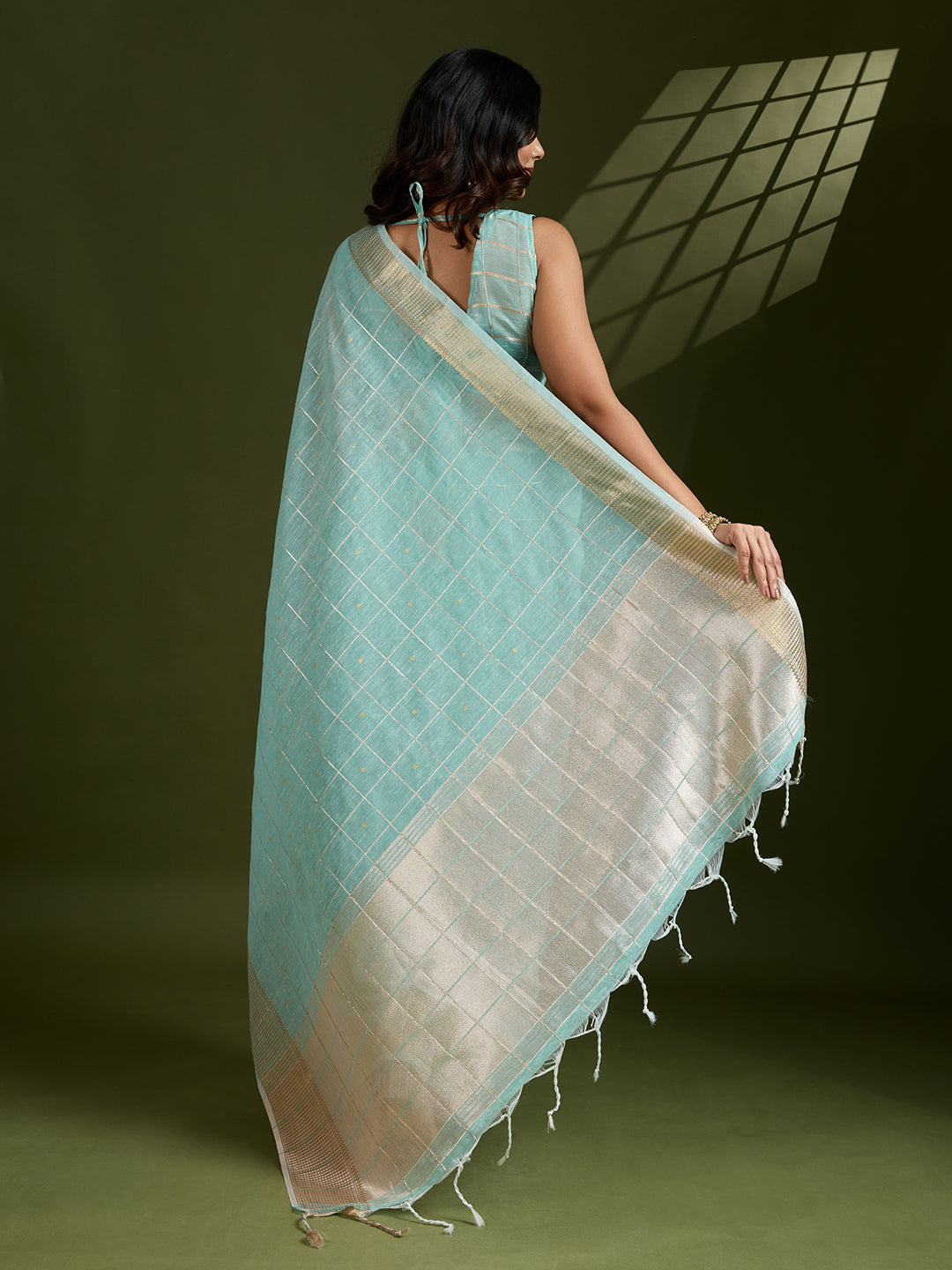 Jyoti Fashion Women's Sky Blue Tissue Linen Silk Zari Woven Designer Saree with Blouse