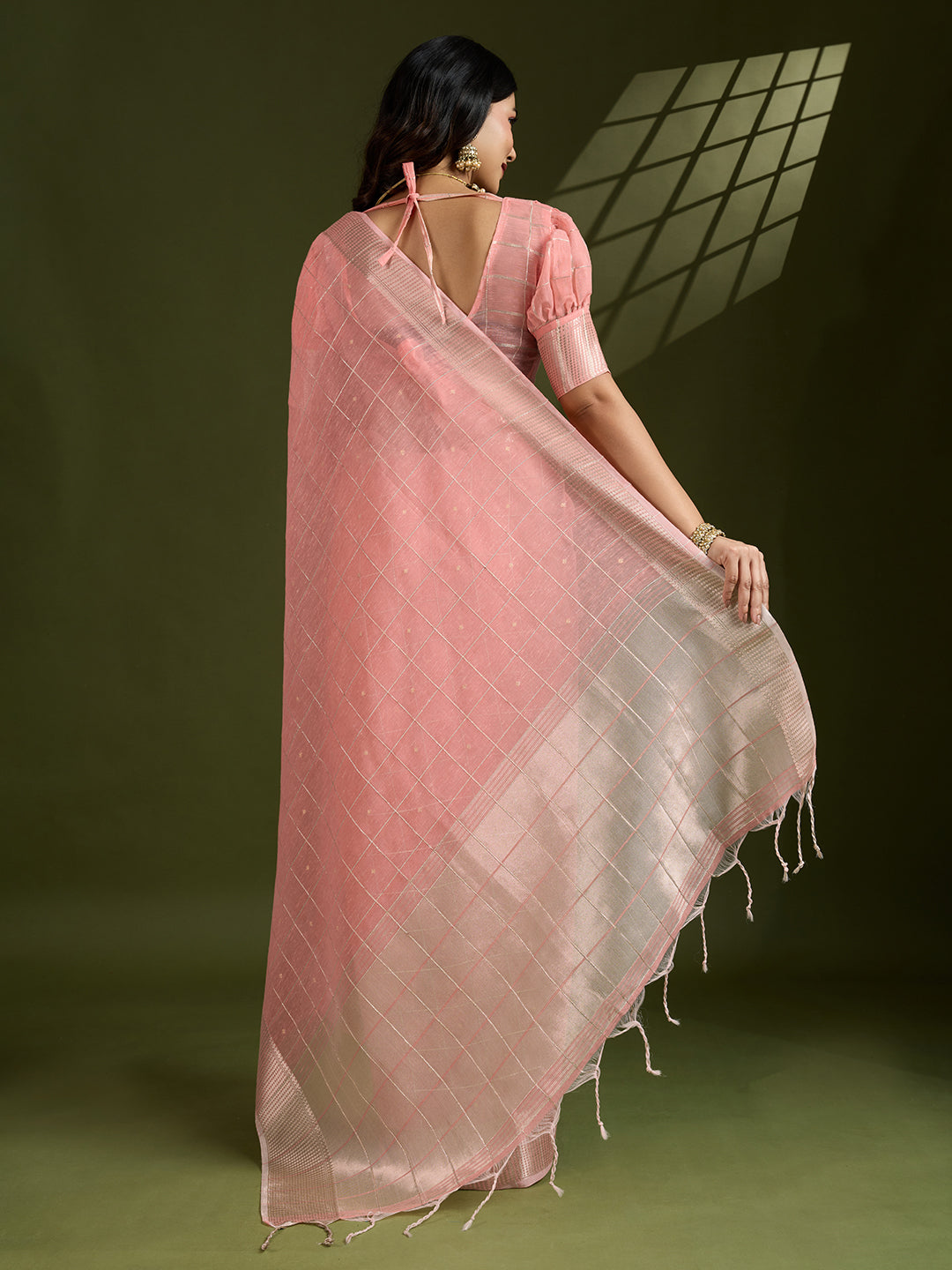 Jyoti Fashion Women's Peach Tissue Linen Silk Zari Woven Designer Saree with Blouse