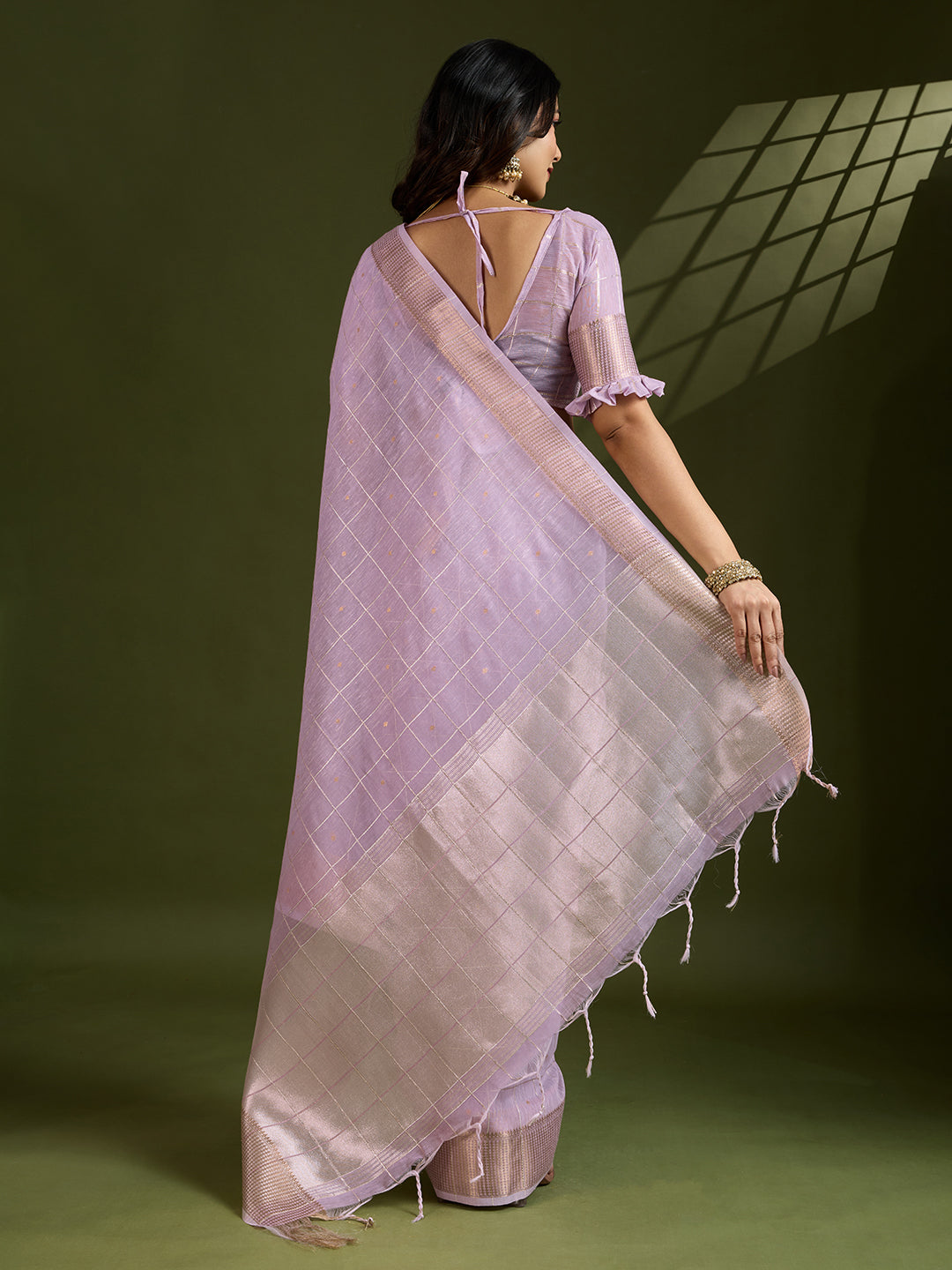 Jyoti Fashion Women's Purple Tissue Linen Silk Zari Woven Designer Saree with Blouse