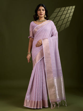 Jyoti Fashion Women's Purple Tissue Linen Silk Zari Woven Designer Saree with Blouse