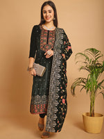 Thumbnail for Jyoti Fashion Women's Green Velvet Floral Resham Thread with Jari & Sequince work Designer Straight Suit Set - Distacart