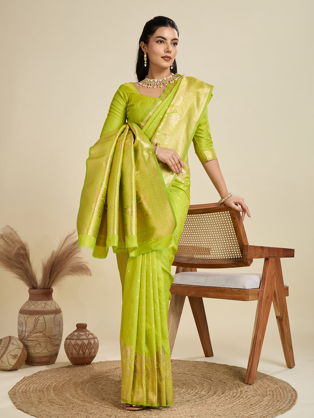 Jyoti Fashion Women's Green Soft Kanjivaram Silk Zari Woven Designer Saree with Blouse