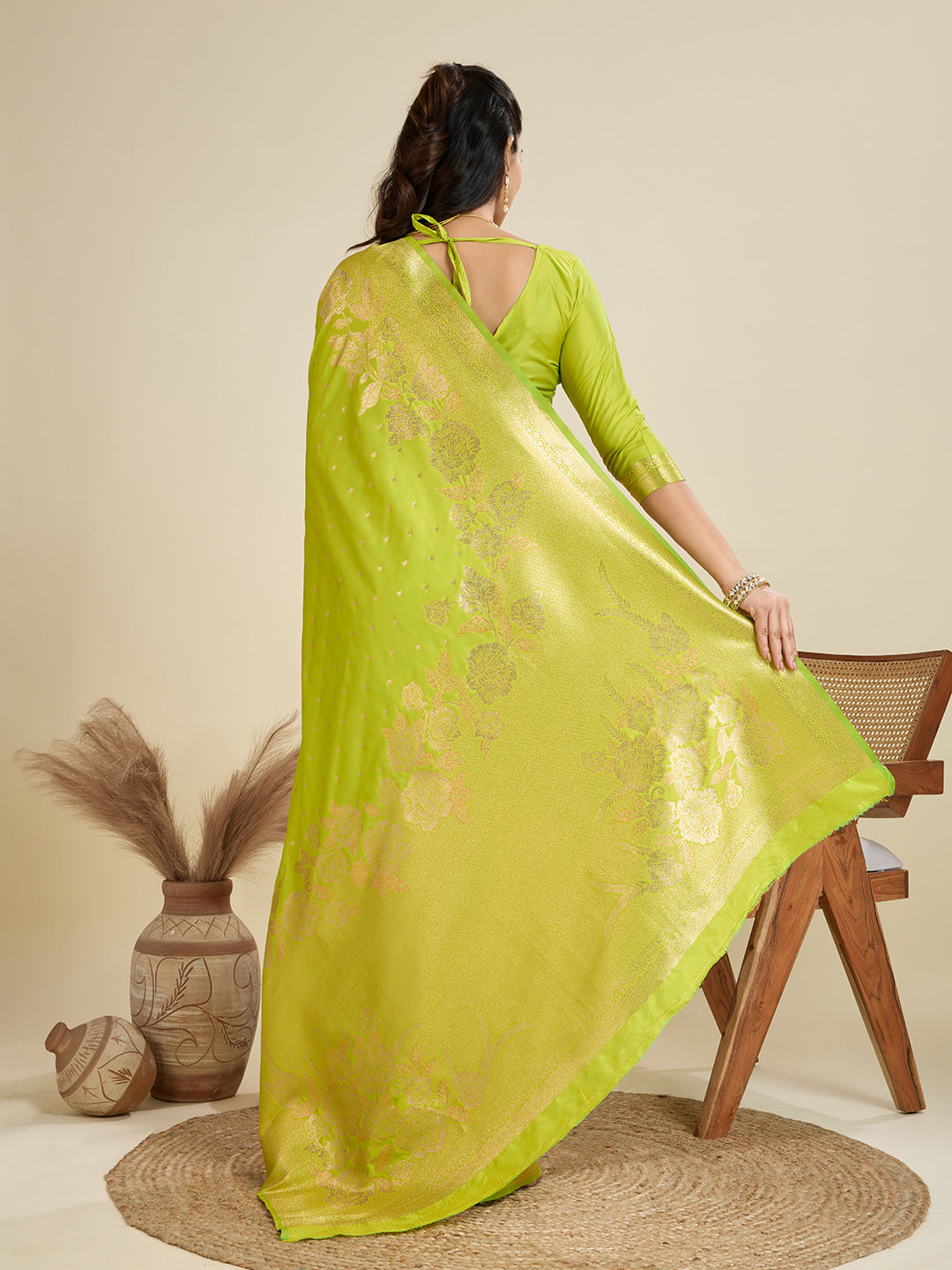 Jyoti Fashion Women's Green Soft Kanjivaram Silk Zari Woven Designer Saree with Blouse