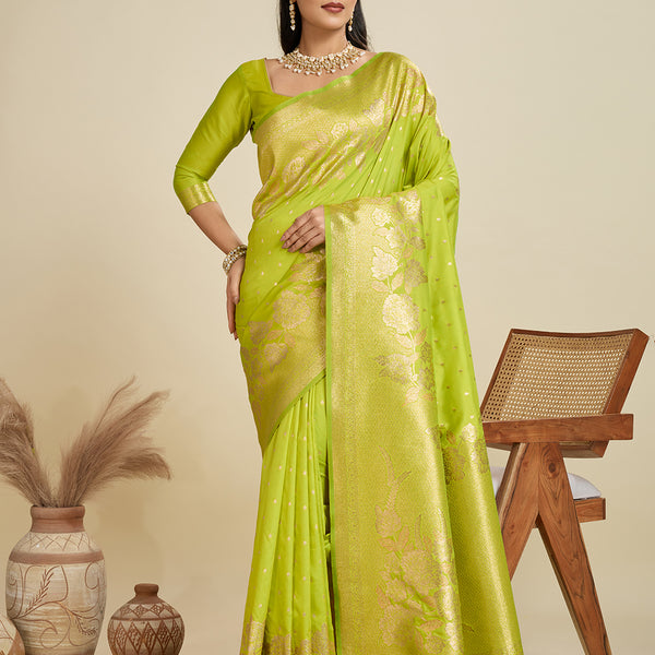 Jyoti Fashion Women's Green Soft Kanjivaram Silk Zari Woven Designer Saree with Blouse - Distacart