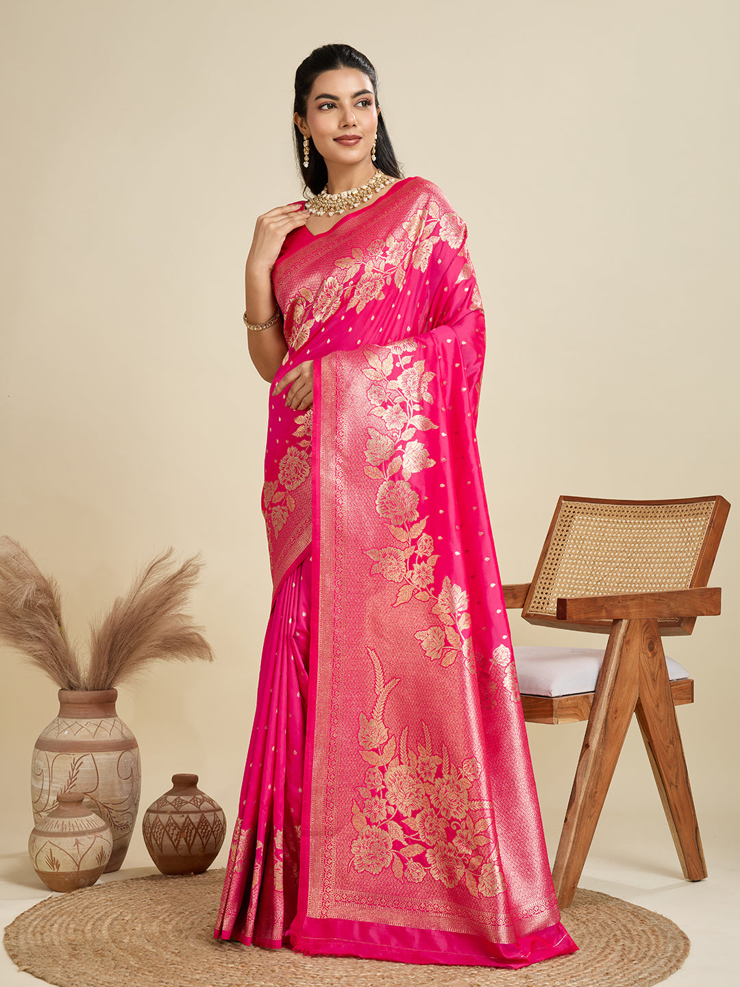 Jyoti Fashion Women's Pink Soft Kanjivaram Silk Zari Woven Designer Saree with Blouse