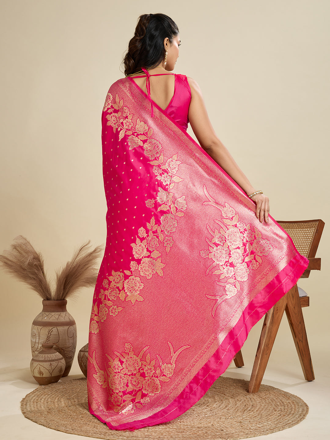 Jyoti Fashion Women's Pink Soft Kanjivaram Silk Zari Woven Designer Saree with Blouse