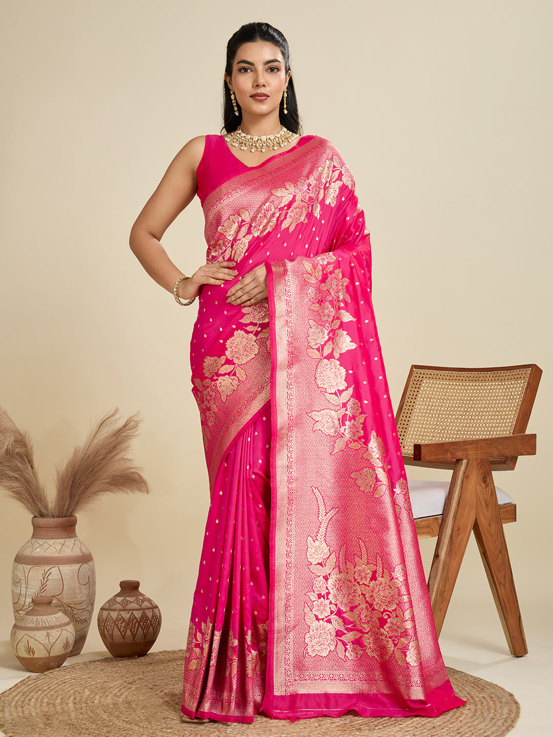 Jyoti Fashion Women's Pink Soft Kanjivaram Silk Zari Woven Designer Saree with Blouse