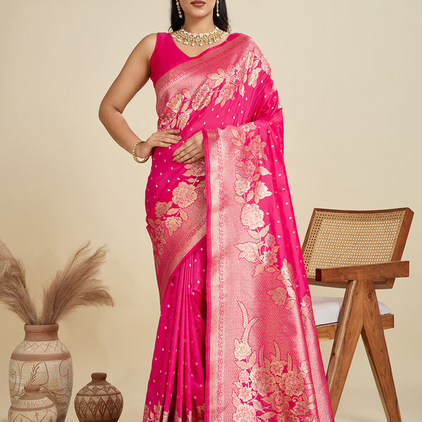 Jyoti Fashion Women's Pink Soft Kanjivaram Silk Zari Woven Designer Saree with Blouse - Distacart