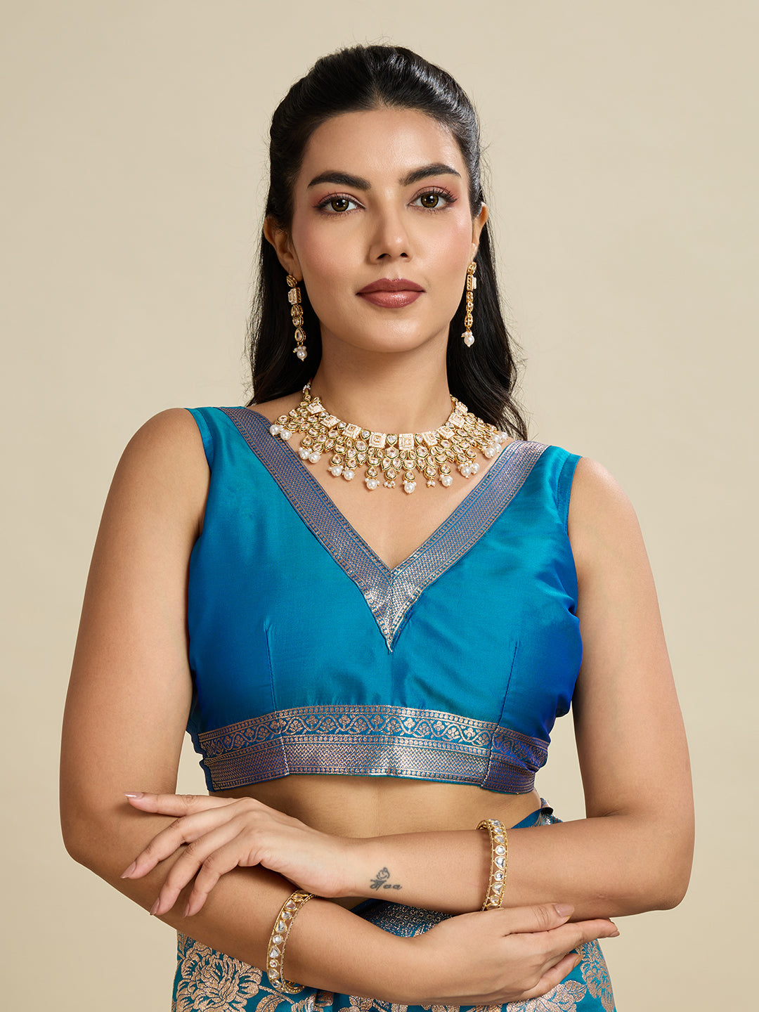 Jyoti Fashion Women's Blue Soft Kanjivaram Silk Zari Woven Designer Saree with Blouse