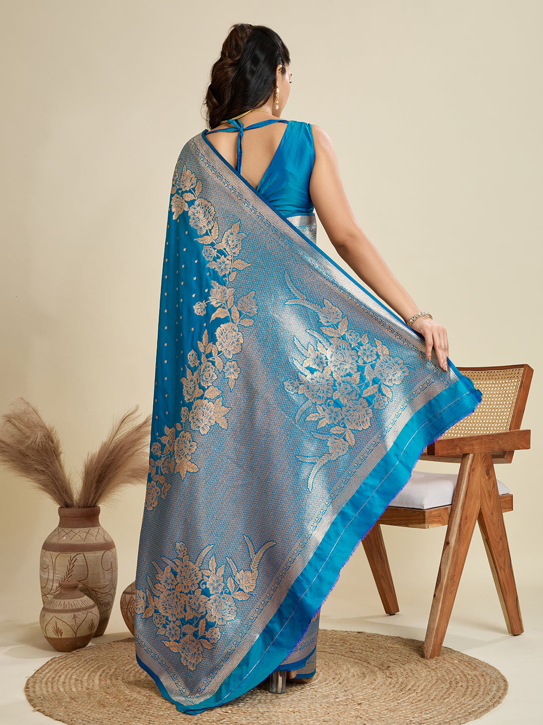 Jyoti Fashion Women's Blue Soft Kanjivaram Silk Zari Woven Designer Saree with Blouse