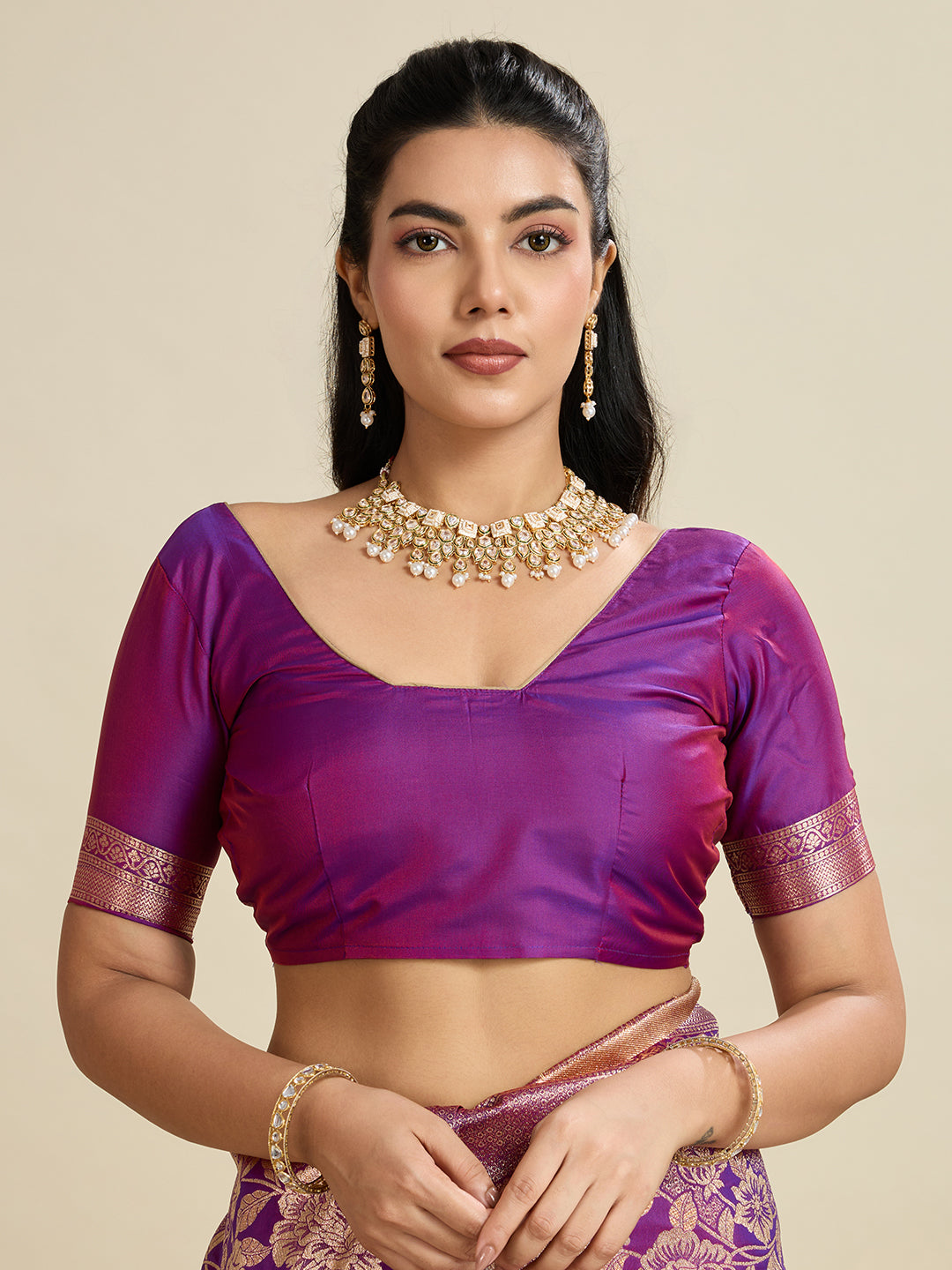 Jyoti Fashion Women's Purple Soft Kanjivaram Silk Zari Woven Designer Saree with Blouse
