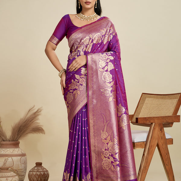 Jyoti Fashion Women's Purple Soft Kanjivaram Silk Zari Woven Designer Saree with Blouse - Distacart