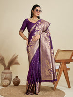 Thumbnail for Jyoti Fashion Women's Wine Soft Kanjivaram Silk Zari Woven Designer Saree with Blouse