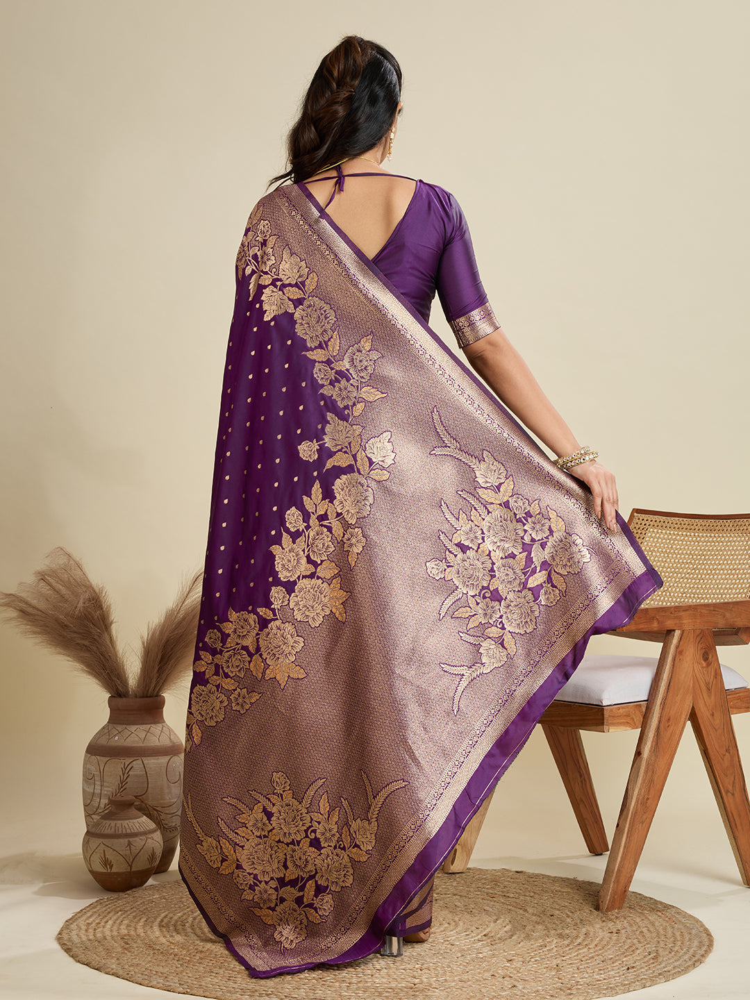Jyoti Fashion Women's Wine Soft Kanjivaram Silk Zari Woven Designer Saree with Blouse