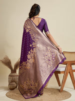 Thumbnail for Jyoti Fashion Women's Wine Soft Kanjivaram Silk Zari Woven Designer Saree with Blouse