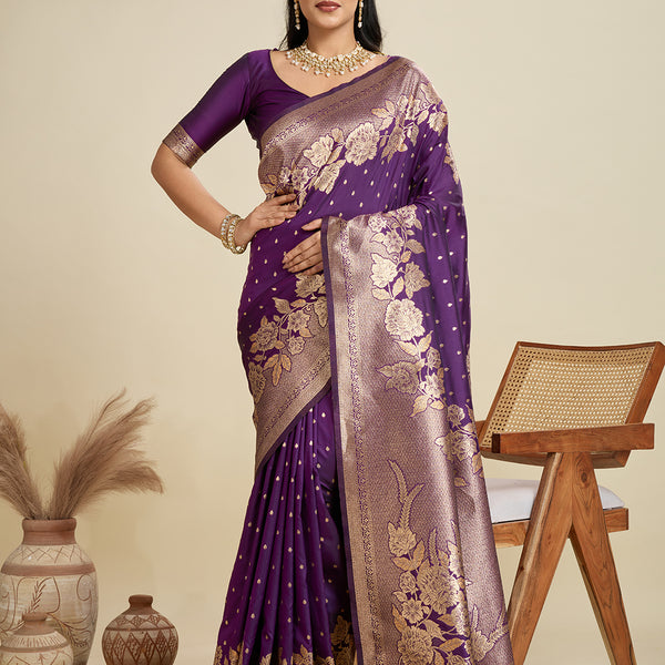 Jyoti Fashion Women's Wine Soft Kanjivaram Silk Zari Woven Designer Saree with Blouse - Distacart