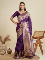 Thumbnail for Jyoti Fashion Women's Wine Soft Kanjivaram Silk Zari Woven Designer Saree with Blouse
