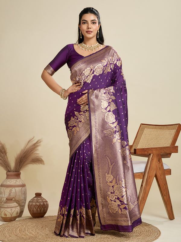 Jyoti Fashion Women's Wine Soft Kanjivaram Silk Zari Woven Designer Saree with Blouse