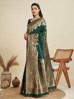 Thumbnail for Jyoti Fashion Women's Bottle Green Soft Kanjivaram Silk Zari Woven Designer Saree with Blouse