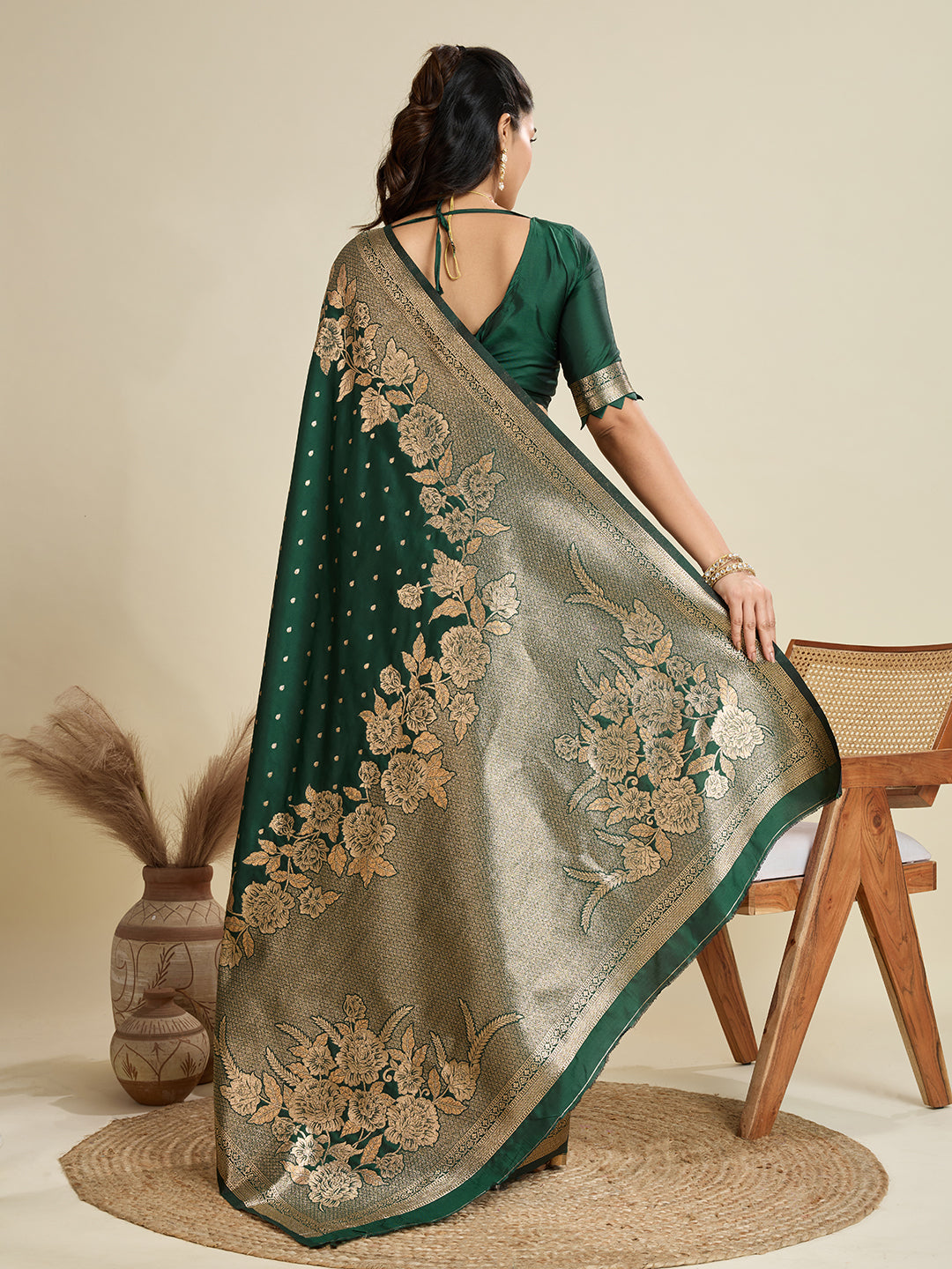 Jyoti Fashion Women's Bottle Green Soft Kanjivaram Silk Zari Woven Designer Saree with Blouse