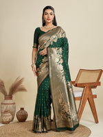 Thumbnail for Jyoti Fashion Women's Bottle Green Soft Kanjivaram Silk Zari Woven Designer Saree with Blouse