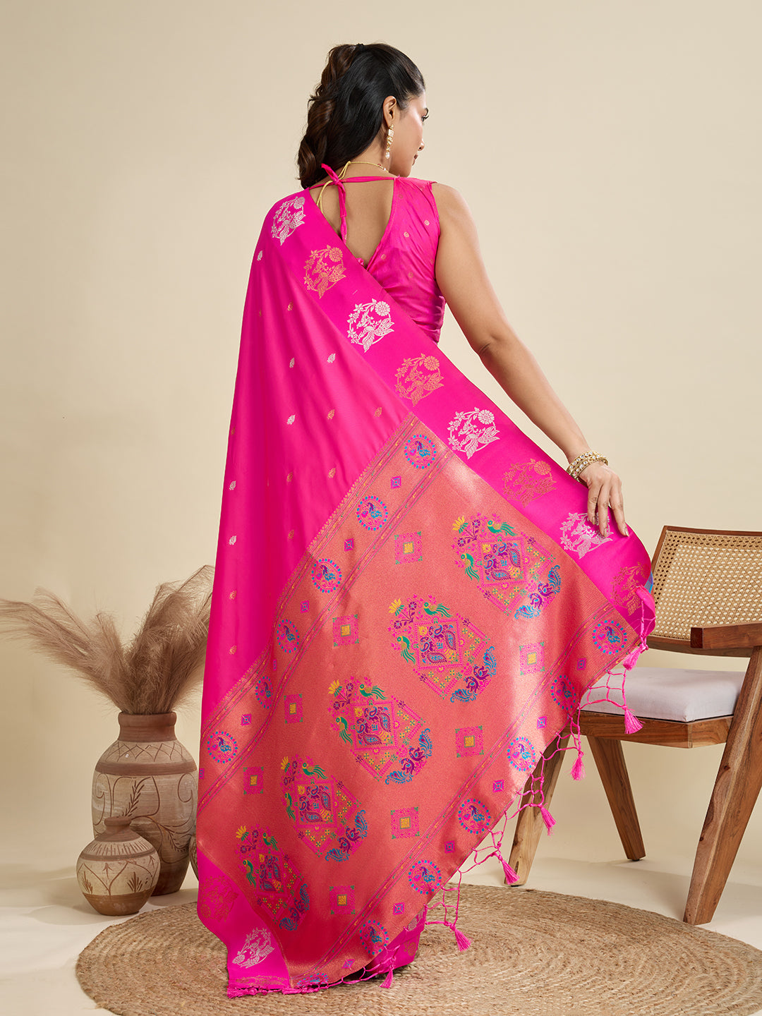 Jyoti Fashion Women's Pink Soft Kanjivaram Paithani Silk Zari Woven Designer Saree with Blouse