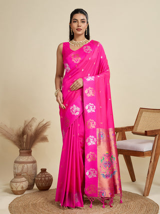 Jyoti Fashion Women's Pink Soft Kanjivaram Paithani Silk Zari Woven Designer Saree with Blouse
