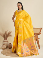 Thumbnail for Jyoti Fashion Women's Yellow Soft Kanjivaram Paithani Silk Zari Woven Designer Saree with Blouse