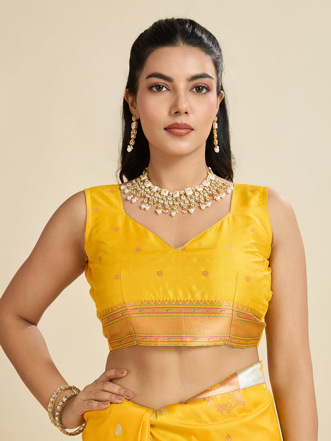 Jyoti Fashion Women's Yellow Soft Kanjivaram Paithani Silk Zari Woven Designer Saree with Blouse