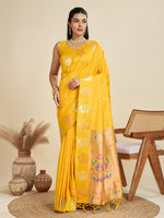Thumbnail for Jyoti Fashion Women's Yellow Soft Kanjivaram Paithani Silk Zari Woven Designer Saree with Blouse