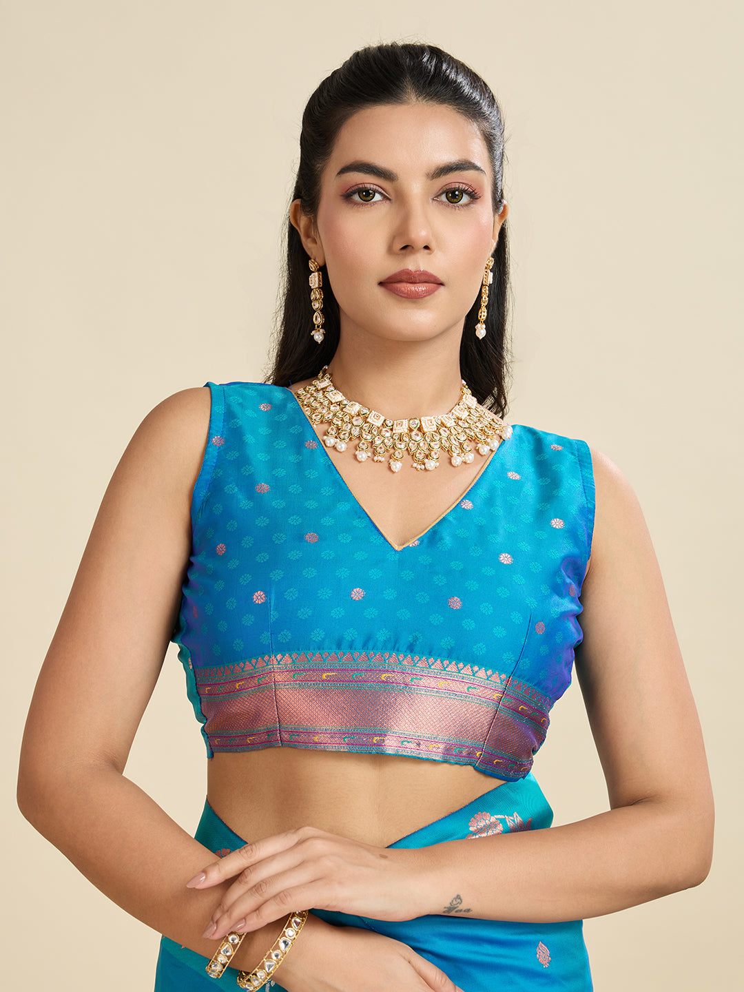 Jyoti Fashion Women's Sky Blue Soft Kanjivaram Paithani Silk Zari Woven Designer Saree with Blouse