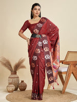 Thumbnail for Jyoti Fashion Women's Maroon Soft Kanjivaram Paithani Silk Zari Woven Designer Saree with Blouse