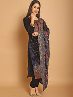 Thumbnail for Jyoti Fashion Women's Navy Blue Velvet Floral Resham Thread with Jari & Sequince work Designer Straight Suit Set - Distacart