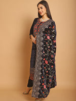 Thumbnail for Jyoti Fashion Women's Navy Blue Velvet Floral Resham Thread with Jari & Sequince work Designer Straight Suit Set - Distacart