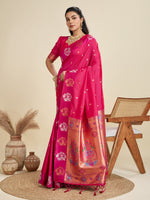 Thumbnail for Jyoti Fashion Women's Rani Pink Soft Kanjivaram Paithani Silk Zari Woven Designer Saree with Blouse