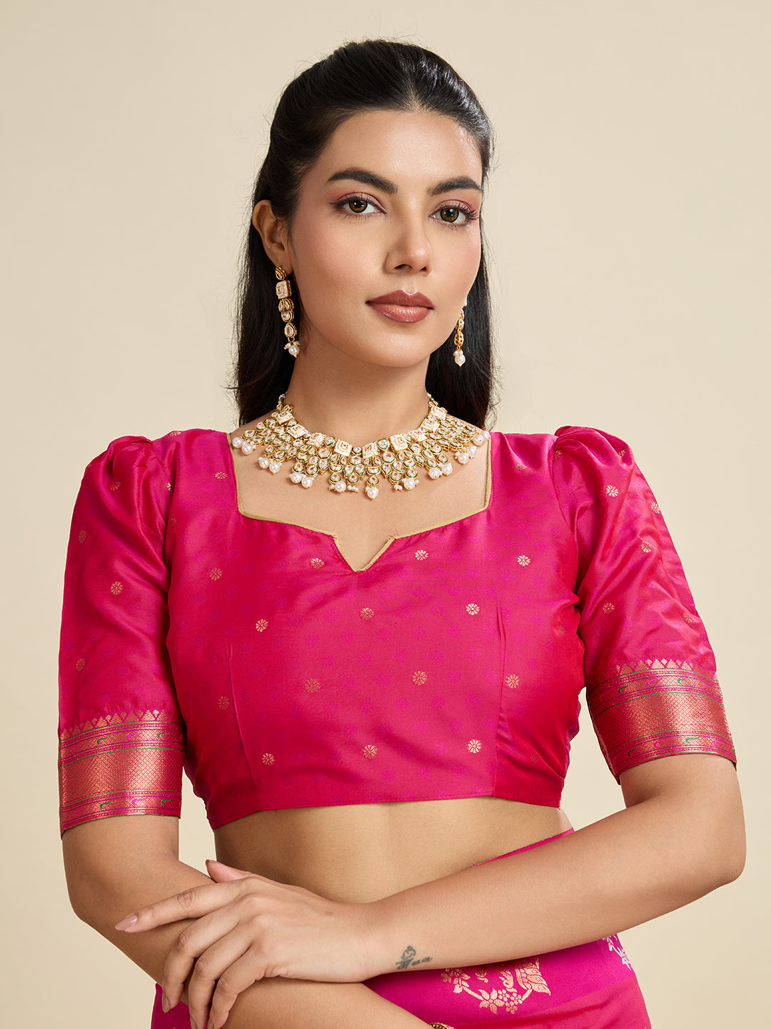 Jyoti Fashion Women's Rani Pink Soft Kanjivaram Paithani Silk Zari Woven Designer Saree with Blouse
