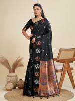 Thumbnail for Jyoti Fashion Women's Black Soft Kanjivaram Paithani Silk Zari Woven Designer Saree with Blouse
